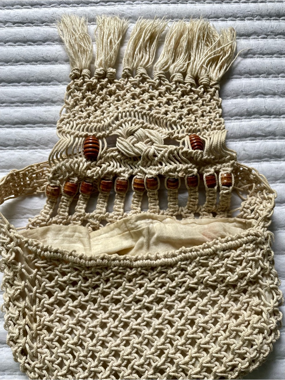 Vintage Handmade Macramé Fringe Bag - Picture 7 of 11